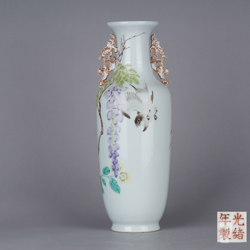民国 浅降彩花鸟纹瓶